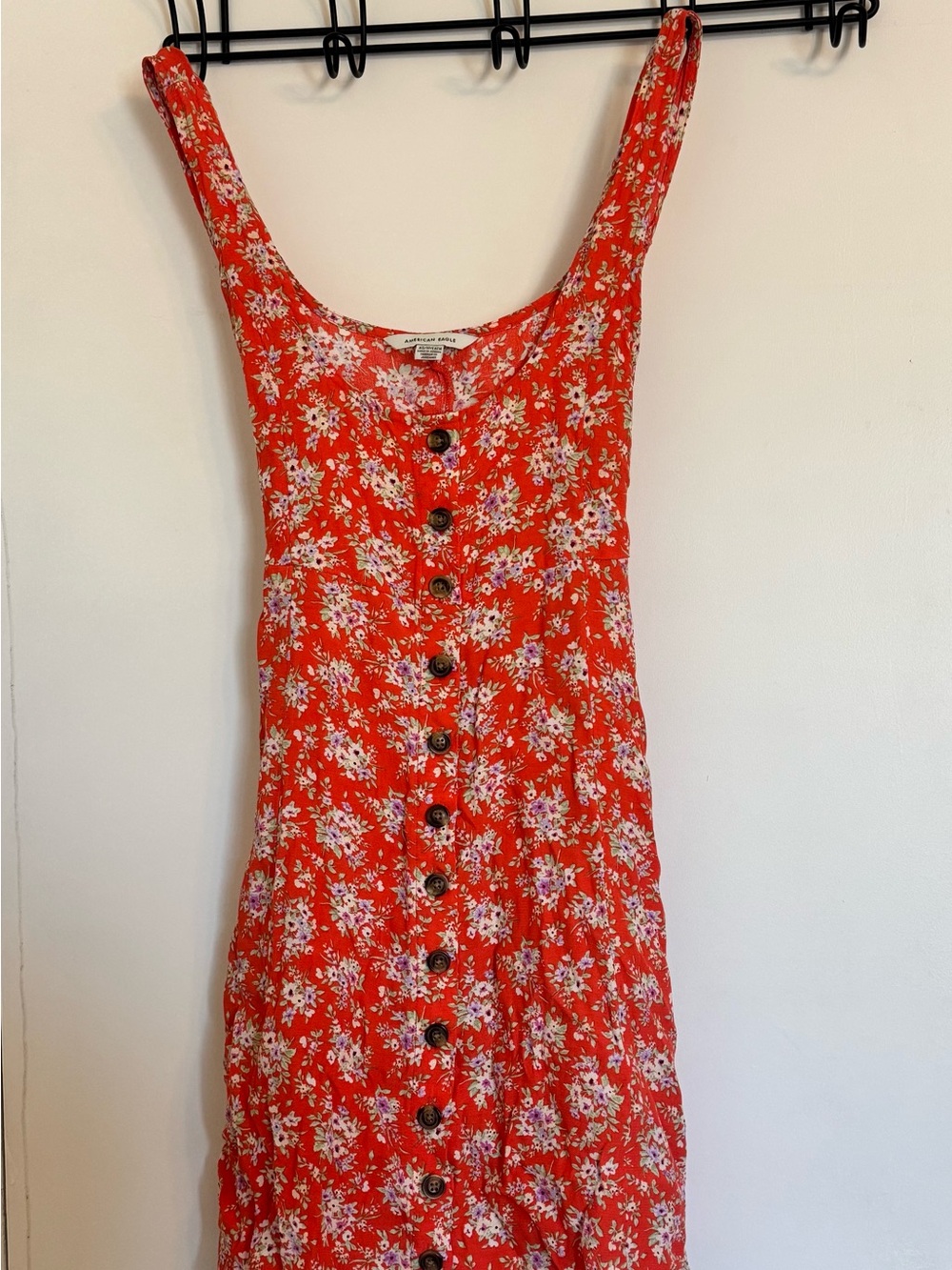 American Eagle Outfitters Red Floral Button-Front Sundress